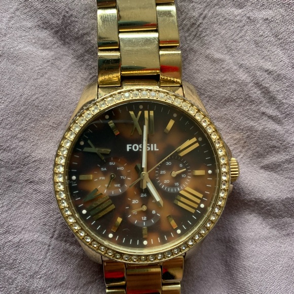 Gold and tortoise shell fossil watch - Picture 2 of 3